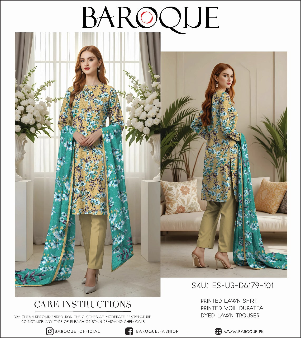 Baroque Digital Printed Lawn 3PC