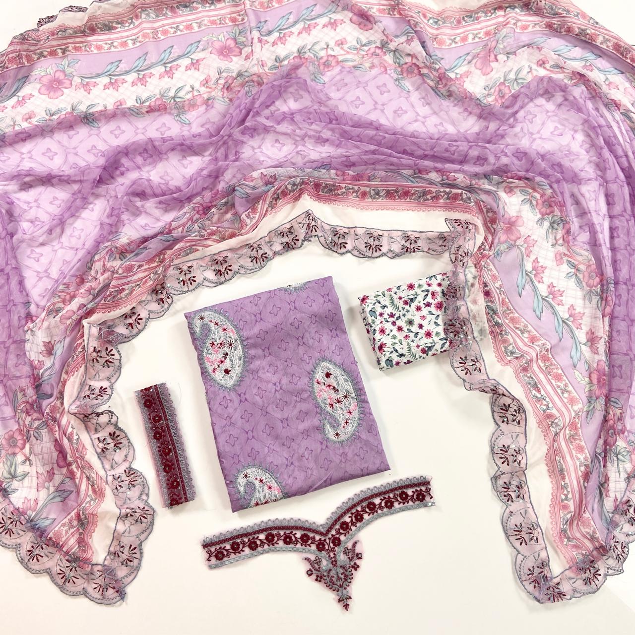 Maria B Digital Printed Lawn With Chiffon Dupatta 3PC