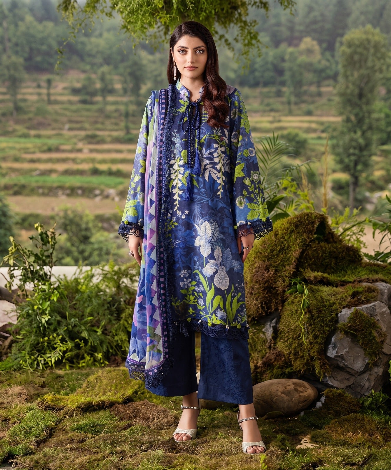 Bloom & Vogue By Naqsh Digital Printed Self Jacquard Viscose 3PC