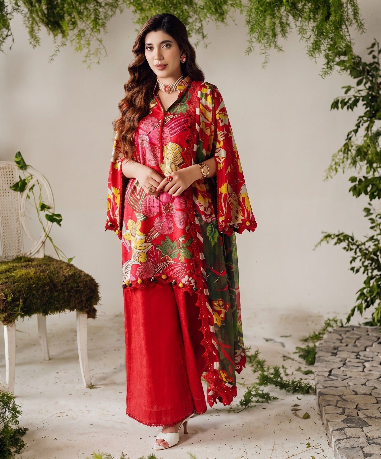 Bloom & Vogue By Naqsh Digital Printed Self Jacquard Viscose 3PC