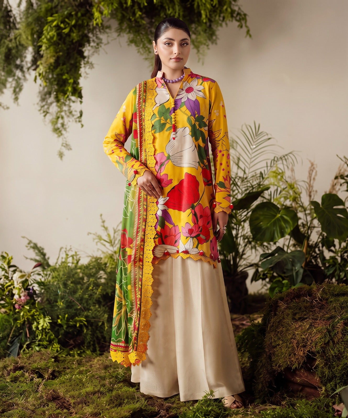 Bloom & Vogue By Naqsh Digital Printed Self Jacquard Viscose 3PC