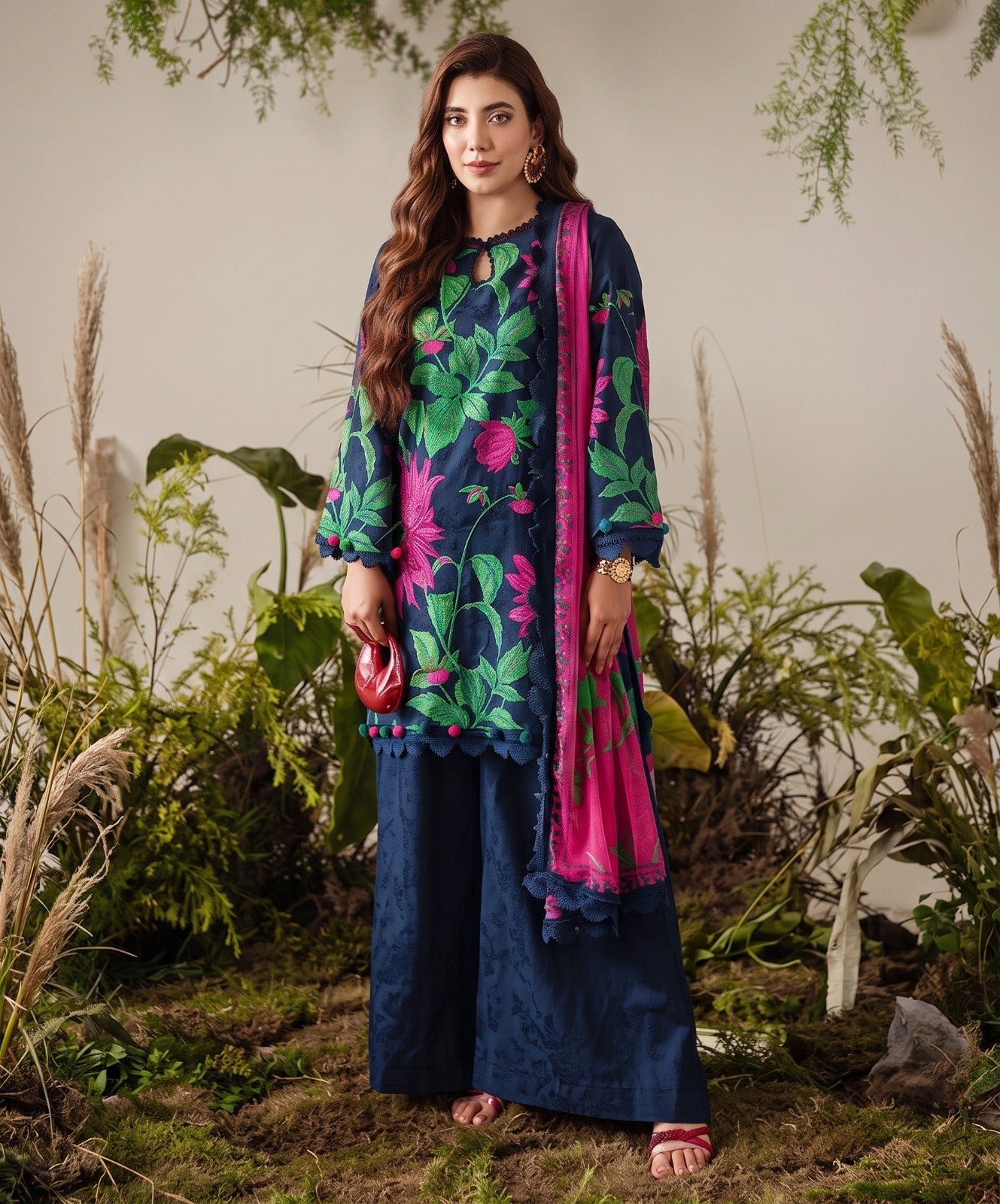 Bloom & Vogue By Naqsh Digital Printed Self Jacquard Viscose 3PC