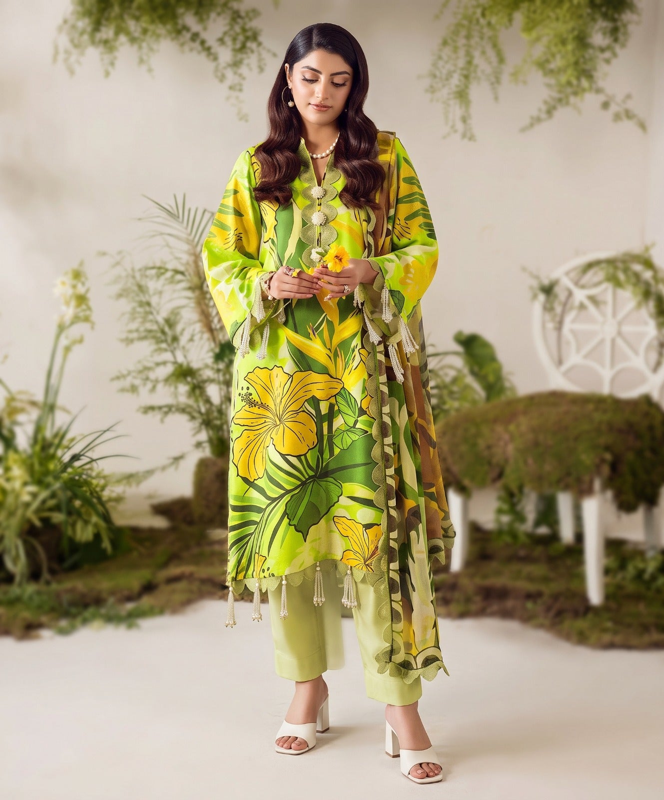 Bloom & Vogue By Naqsh Digital Printed Self Jacquard Viscose 3PC