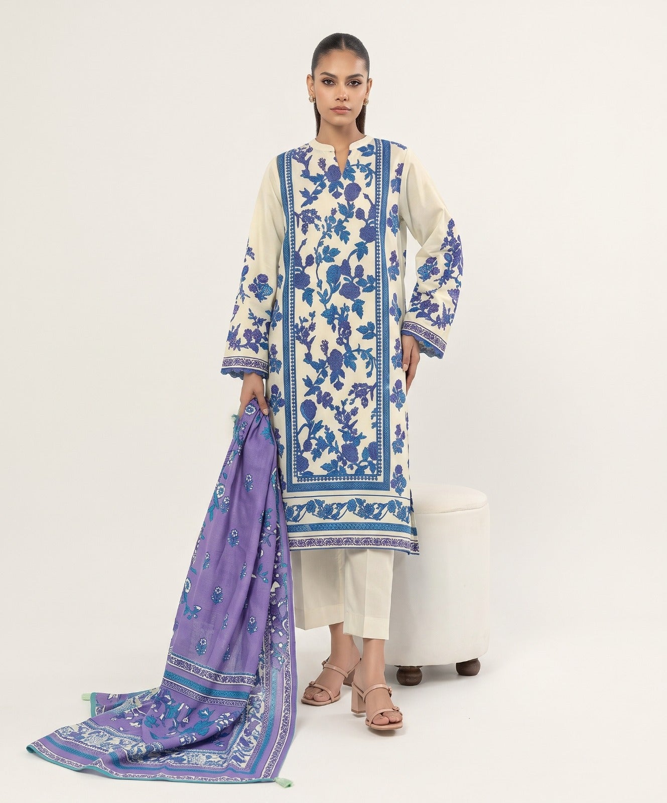 Coral By Cross Stitch Digital Printed Lawn 3PC