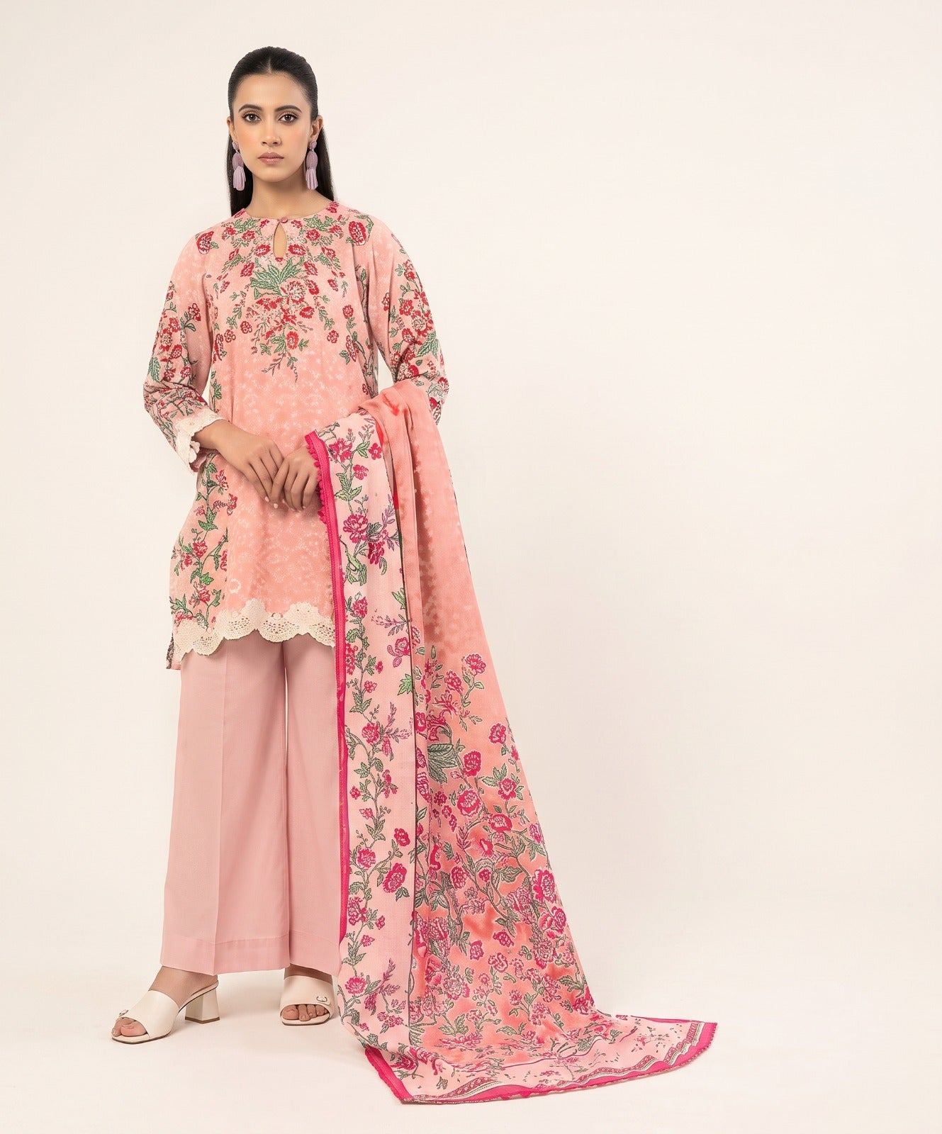 Coral By Cross Stitch Digital Printed Lawn 3PC