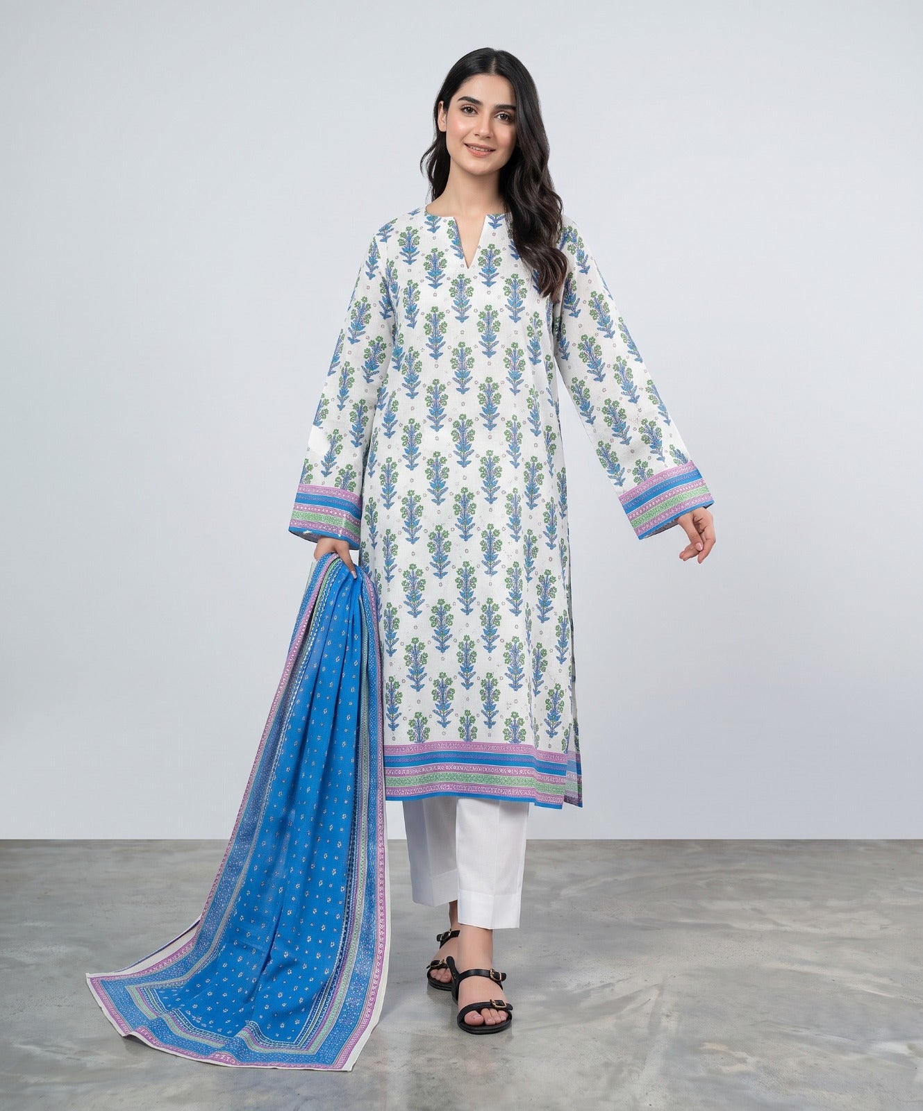 Coral By Cross Stitch Digital Printed Lawn 3PC