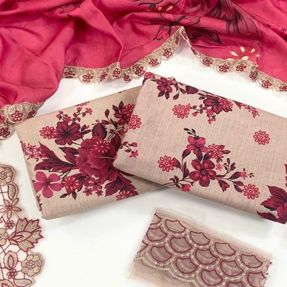Iznik Printed Slub Khaddar With Emb Patches 3PC