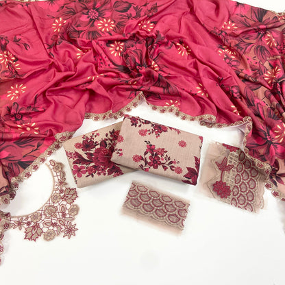 Iznik Printed Slub Khaddar With Emb Patches 3PC
