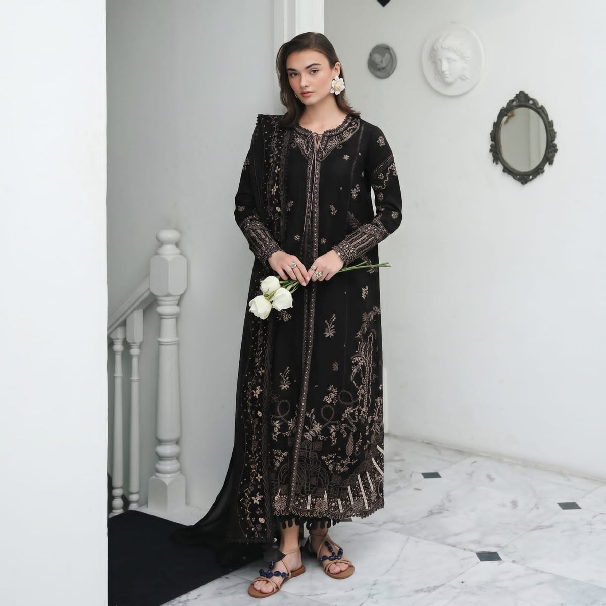 Butterfly By Mirari Premium Plain Emb Stitched Viscose 3PC