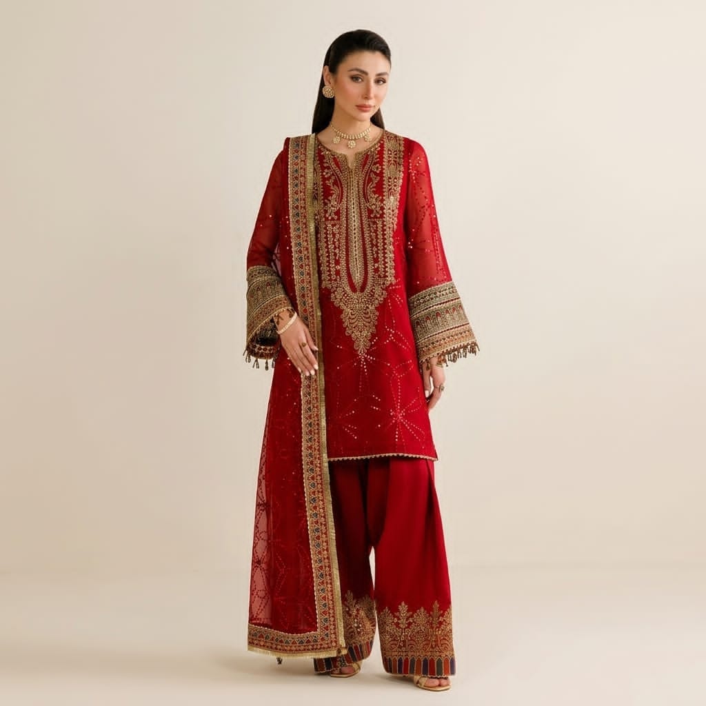 Jazmin Premium Plain Emb Stitched Viscose 3PC