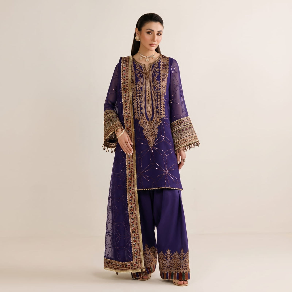 Jazmin Premium Plain Emb Stitched Viscose 3PC