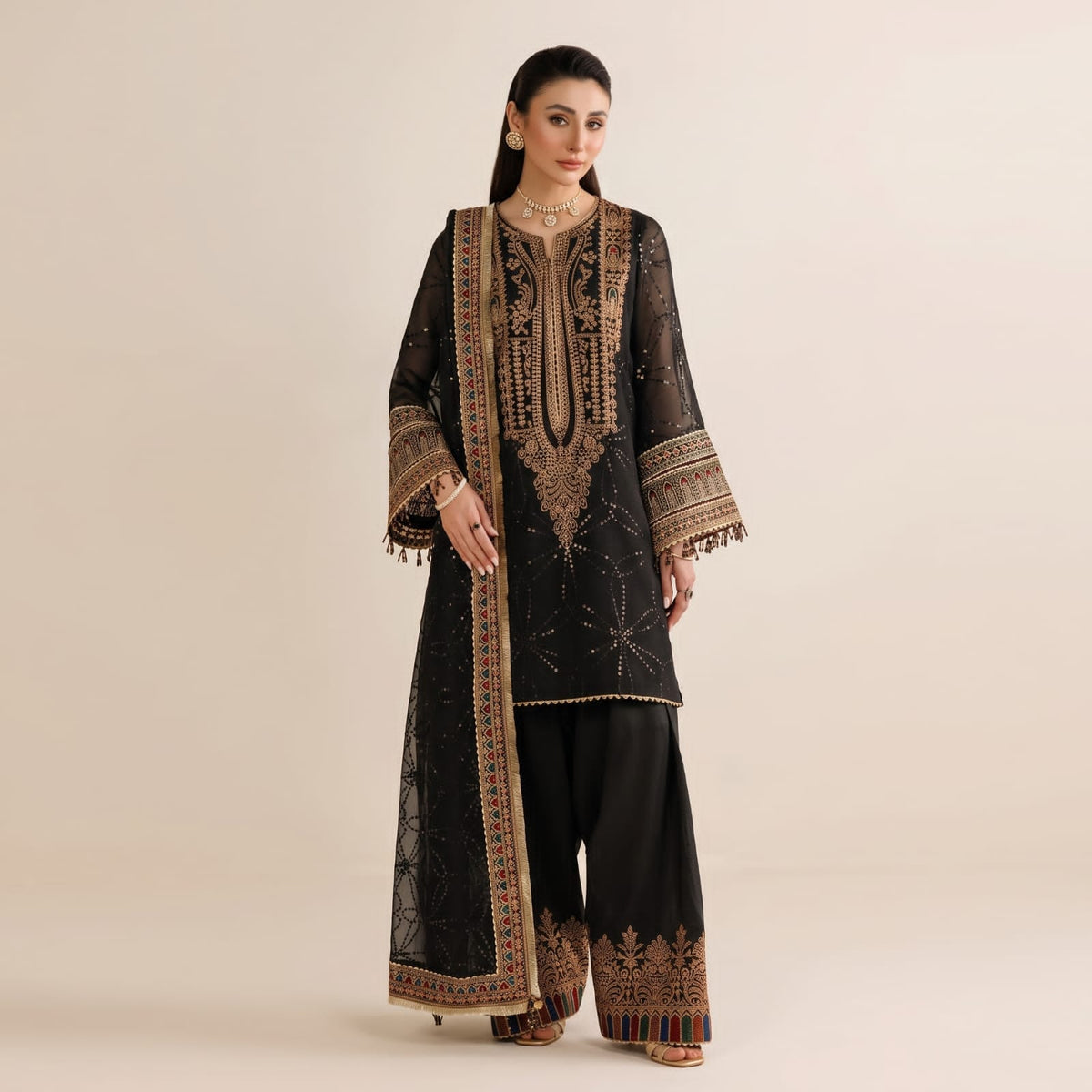 Jazmin Premium Plain Emb Stitched Viscose 3PC