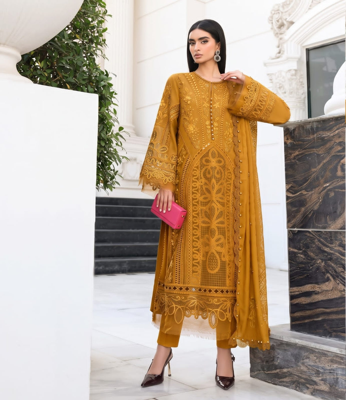 Maria B Premium Plain Emb Stitched Viscose 3PC