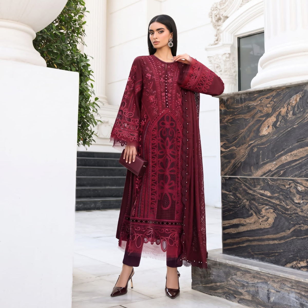Maria B Premium Plain Emb Stitched Viscose 3PC