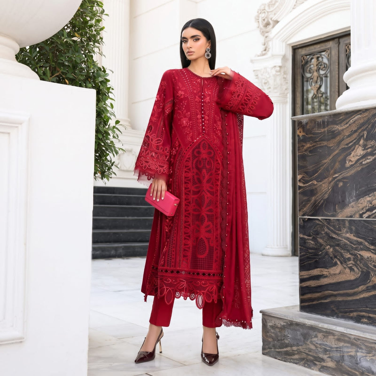 Maria B Premium Plain Emb Stitched Viscose 3PC