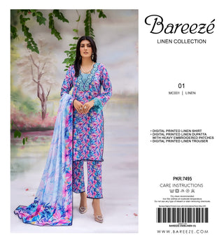 Bareeze Digital Printed Linen with Embroidered Patch-3PC