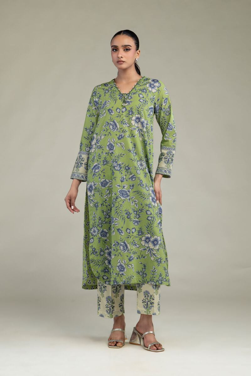 Khaadi Plain Embroidered Stitched Lawn 2PC