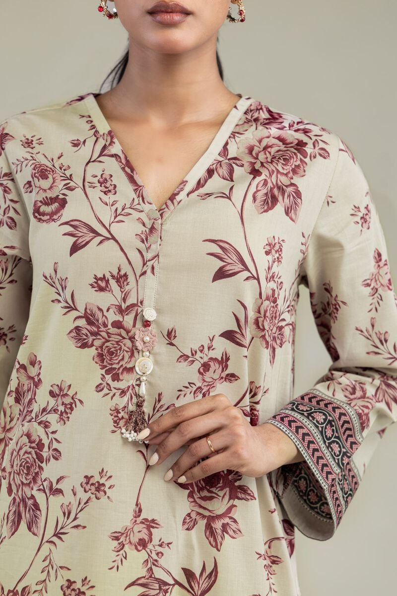 Khaadi Plain Embroidered Stitched Lawn 2PC