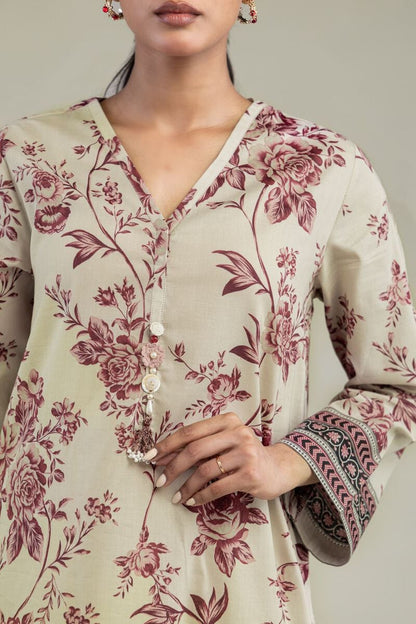 Khaadi Plain Embroidered Stitched Lawn 2PC