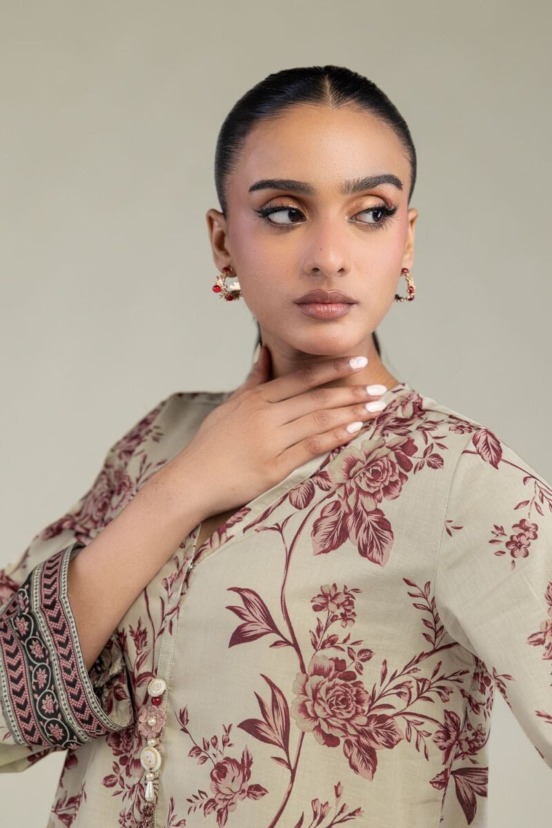 Khaadi Plain Embroidered Stitched Lawn 2PC