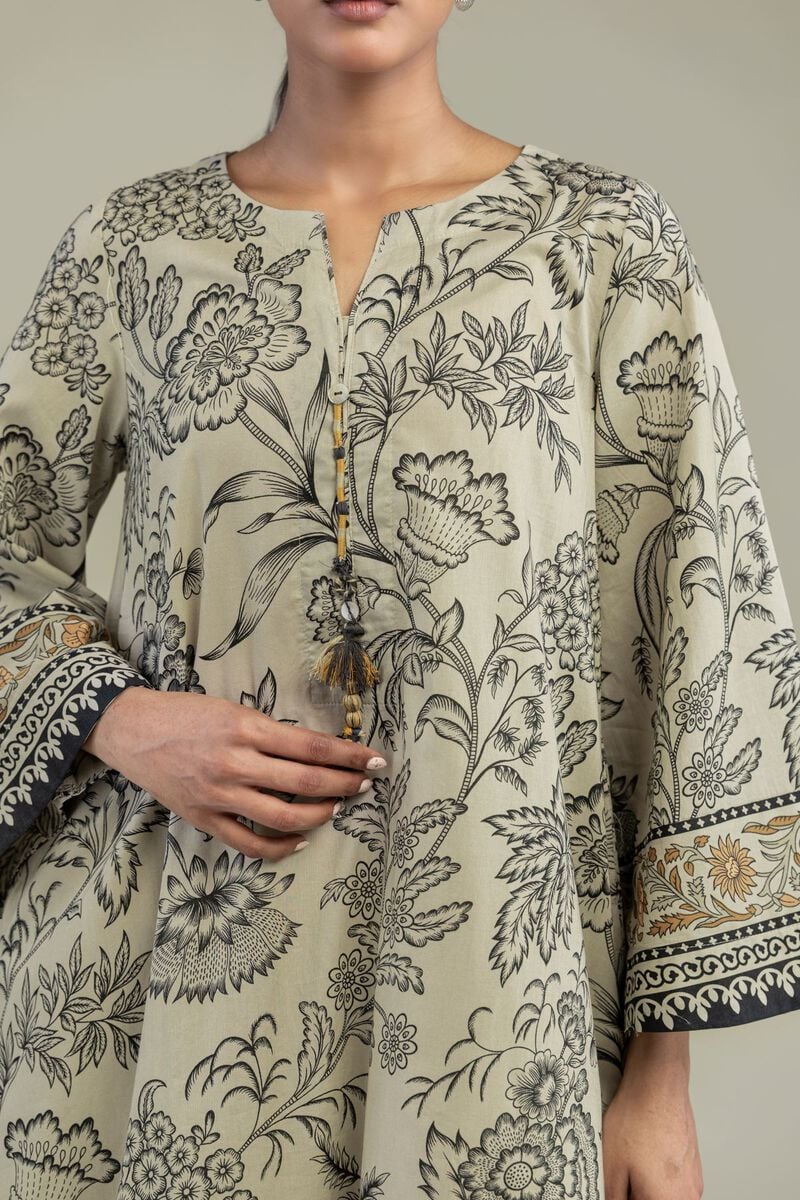 Khaadi Plain Embroidered Stitched Lawn 2PC
