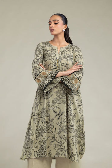 Khaadi Plain Embroidered Stitched Lawn 2PC