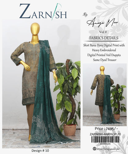 Zarnish By Anaya Noor Heavy Emb Lawn 3PC