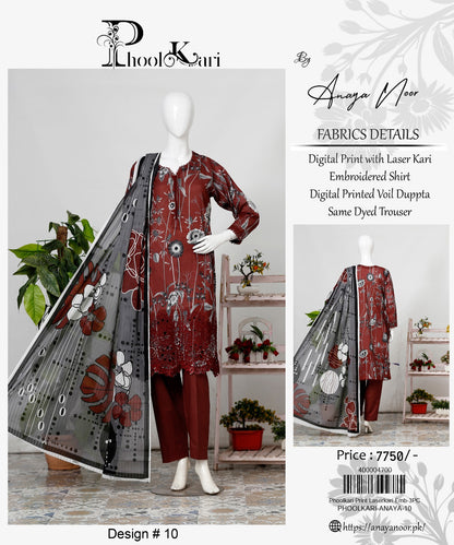 Phoolkari By Anaya Noor Printed With Laserkari Emb 3-PC
