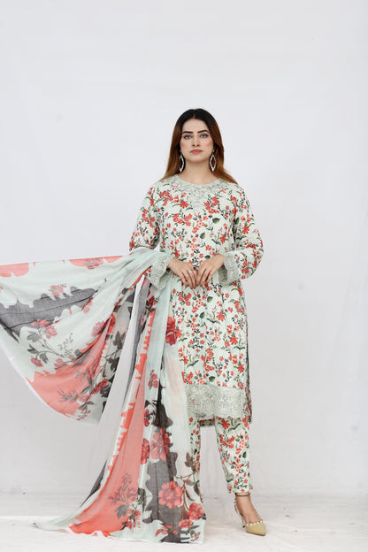 Baroque Embroidered With Patches Lawn 3PC