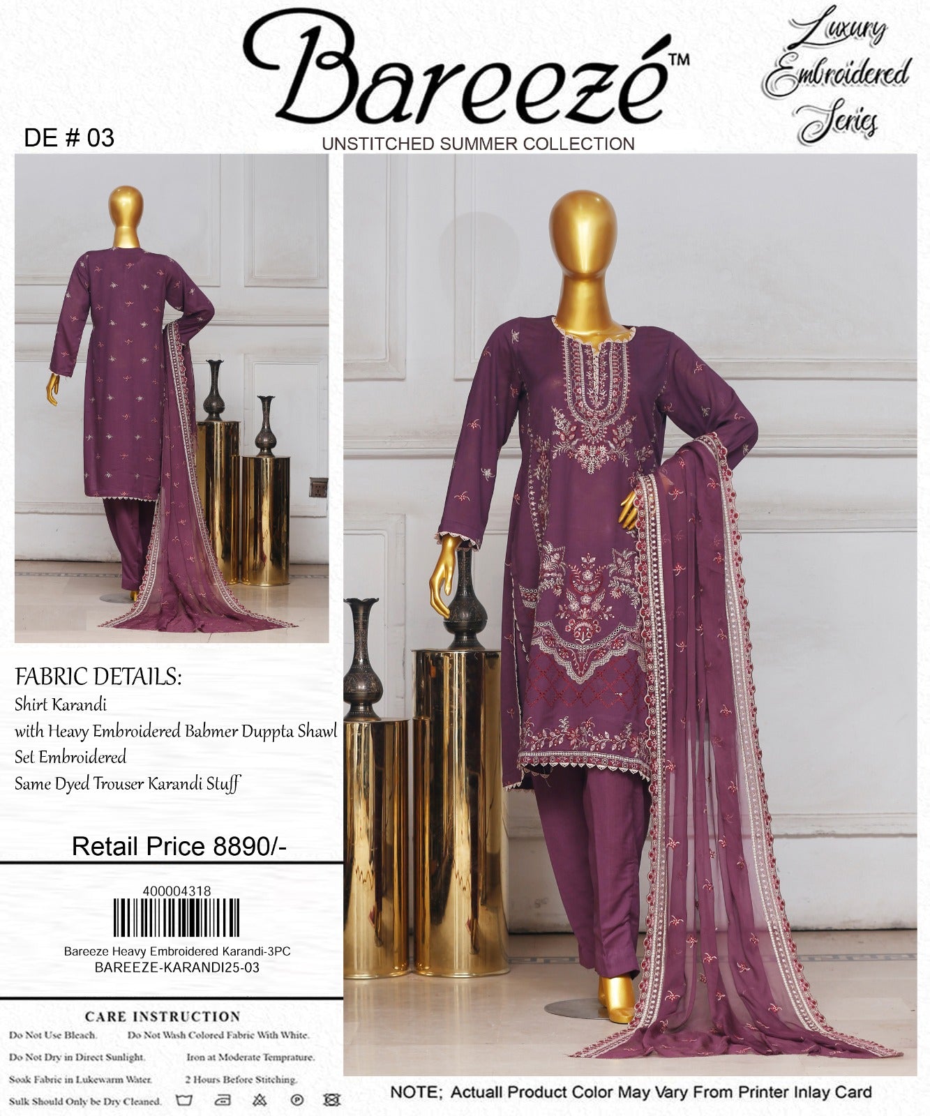 Bareeze Heavy Embroidered Karandi 3-PC