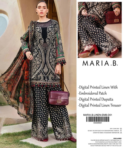 Maria B Printed Linen With Emb Patches 3PC