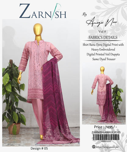 Zarnish By Anaya Noor Heavy Emb Lawn 3PC