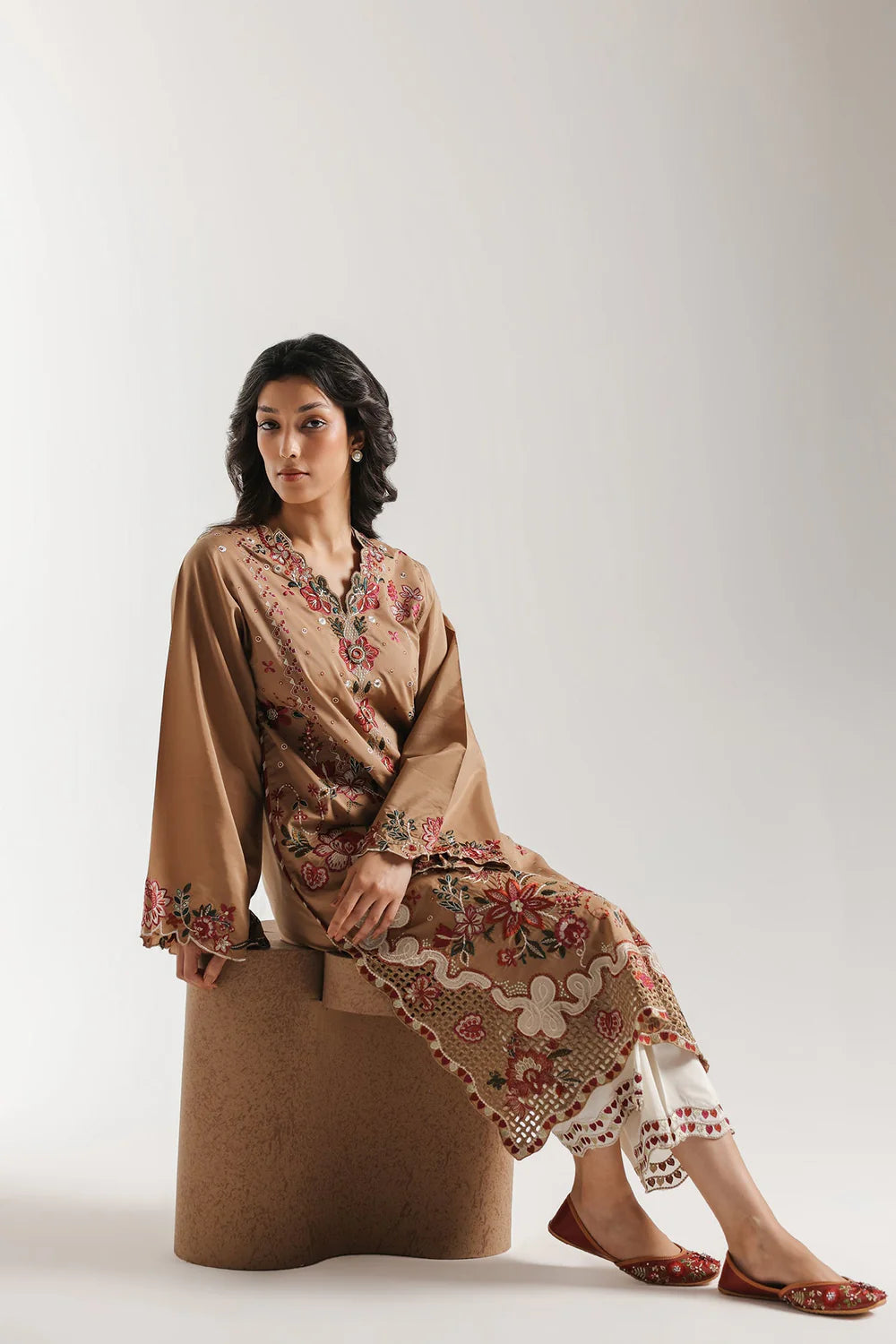 Ethnic Plain Emb Lawn 2PC