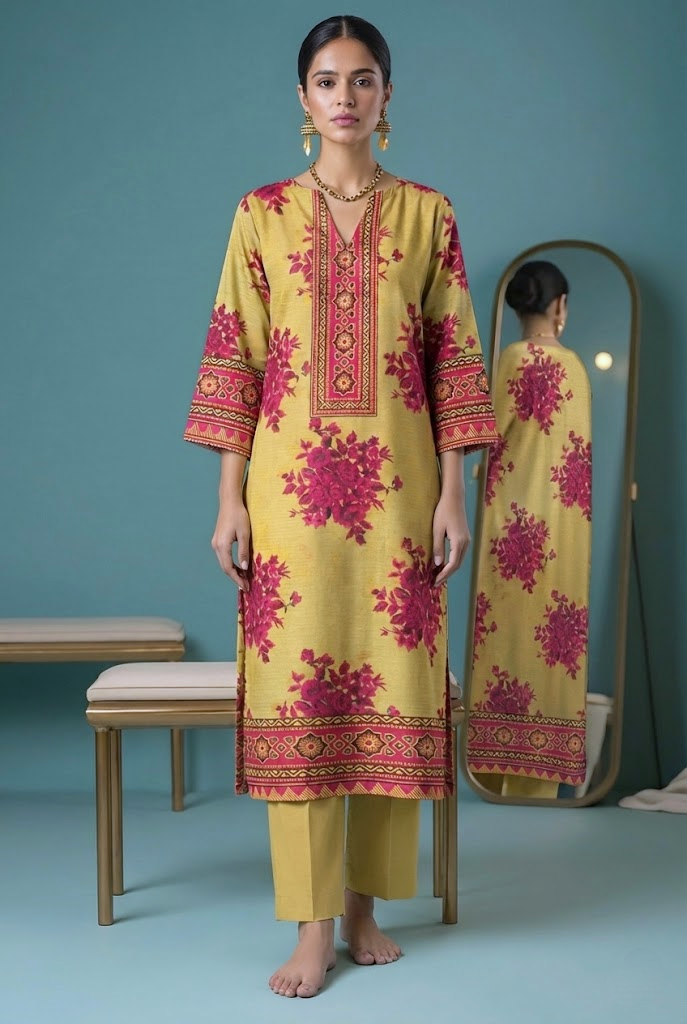 Wania Gold Premium Digital Printed Bana Dora Lawn 2PC